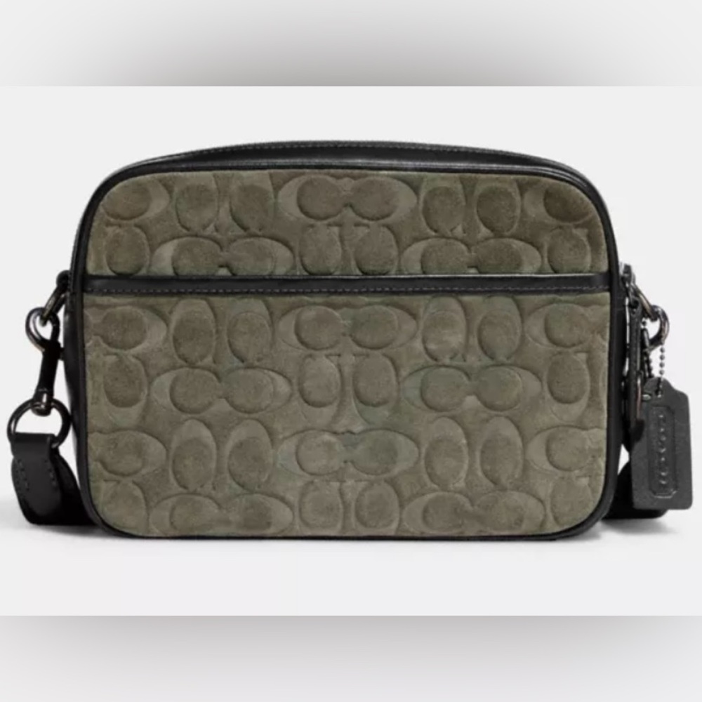 COACH FLIGHT BAG SIGNATURE SUEDE/DARK ARMY GREEN
